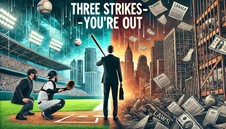 Split image of baseball game and investor facing heavy regulations, symbolizing declining opportunities.